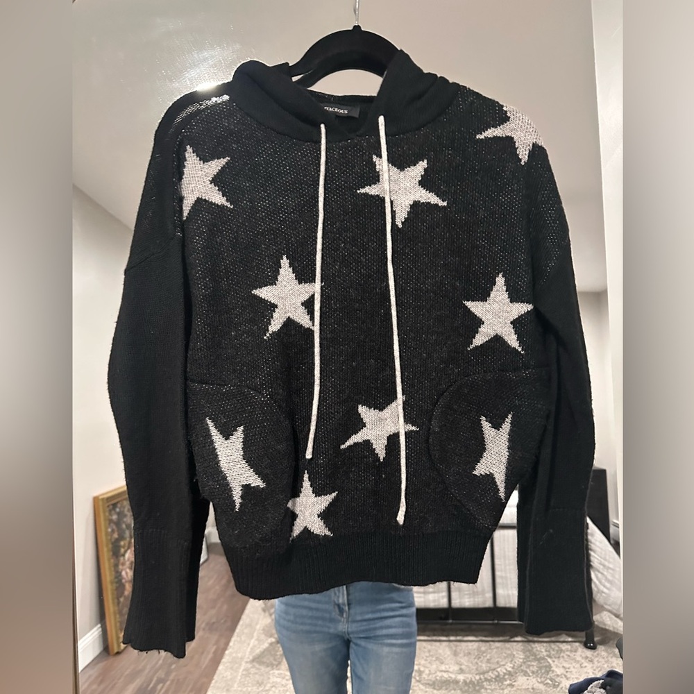 Olivaceous Black and White Cowl Neck Sweater with Star Pattern